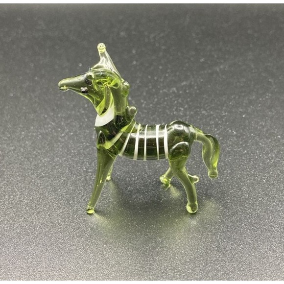 Vintage MCM Blown Glass Zebra Figurine Green Mid Century Murano Style Mini - Picture 5 of 7